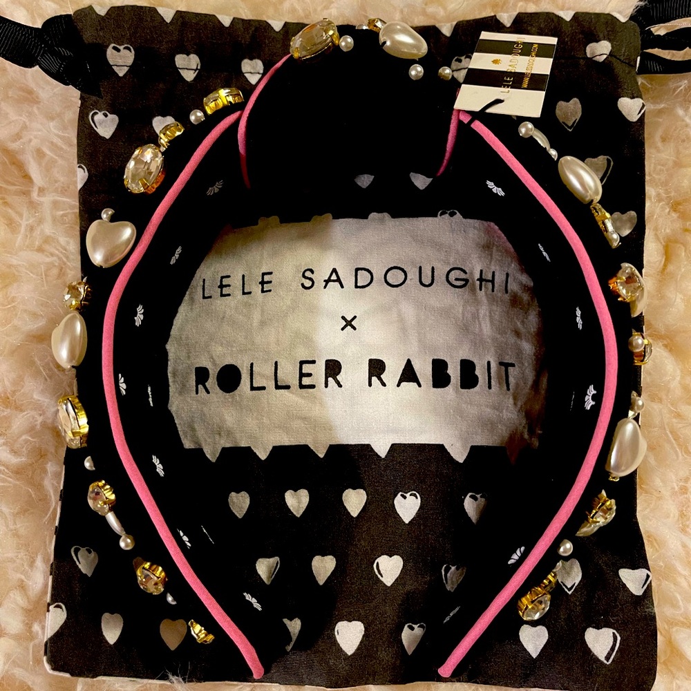 Lele Sadoughi  x Roller Rabbit Pearl Heart Crystal Knotted Headband NWT